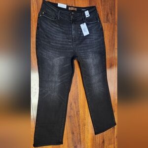 JUDY BLUE Straight Fit Jeans Women 20W Plus Size 35x32 Black Denim High Rise NWT